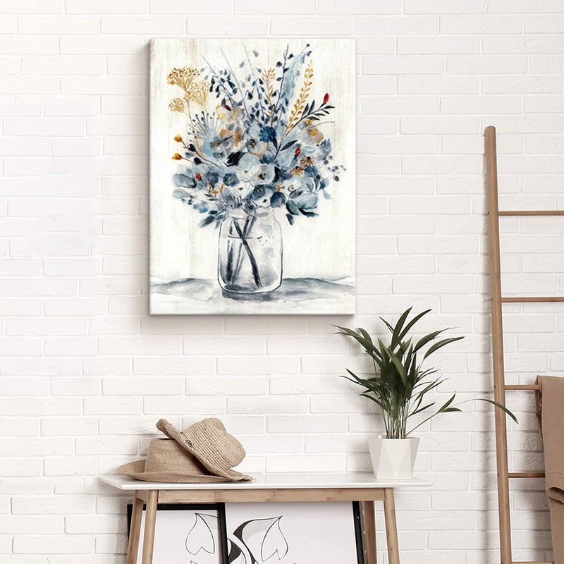 Hardy Gallery Abstract Flower Painting Wall Art: Botanical Flower Bouquet in Crystal Vase Picture Print on Wrapped Canvas for Home Kitchen (24'' x 18'' x 1 Panel) - Image 3